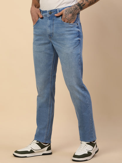Denim Jeans for Men | Breathable & Soft with Color Fastness Slim Fit Poly Cotton Fabric Solid Pattern Button Closure