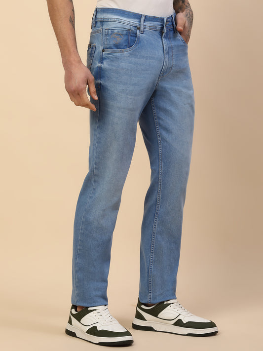 Denim Jeans for Men | Breathable & Soft with Color Fastness Slim Fit Poly Cotton Fabric Solid Pattern Button Closure