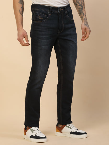 Denim Jeans for Men | Breathable & Soft with Color Fastness Slim Fit Poly Cotton Fabric Solid Pattern Button Closure