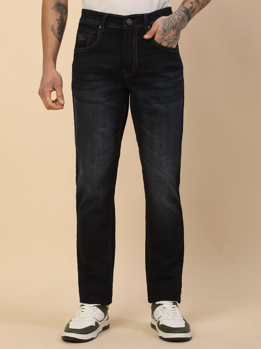 Denim Jeans for Men | Breathable & Soft with Color Fastness Slim Fit Poly Cotton Fabric Solid Pattern Button Closure