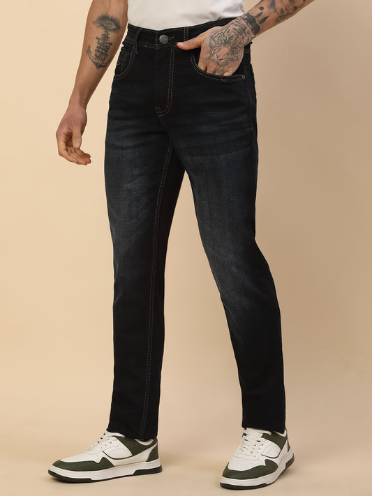 Denim Jeans for Men | Breathable & Soft with Color Fastness Slim Fit Poly Cotton Fabric Solid Pattern Button Closure