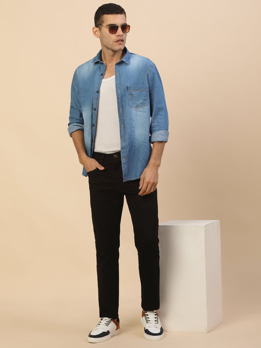 Denim Jeans for Men | Breathable & Soft with Color Fastness Slim Fit Poly Cotton Fabric Solid Pattern Button Closure