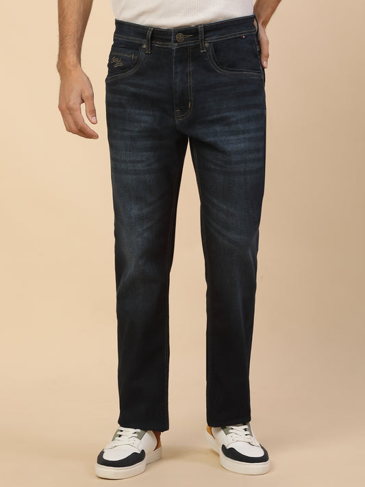 Denim Jeans for Men | Breathable & Soft with Color Fastness Straight Fit Poly Cotton Fabric Solid Pattern Button Closure