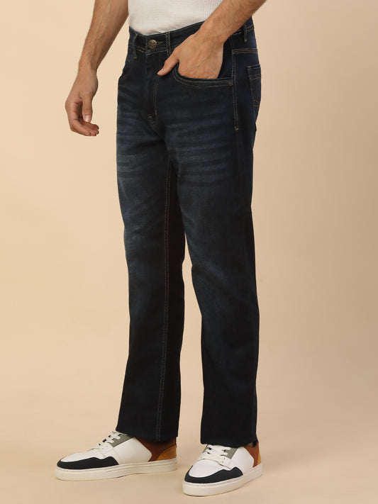 Denim Jeans for Men | Breathable & Soft with Color Fastness Straight Fit Poly Cotton Fabric Solid Pattern Button Closure