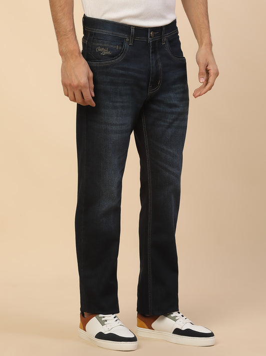 Denim Jeans for Men | Breathable & Soft with Color Fastness Straight Fit Poly Cotton Fabric Solid Pattern Button Closure