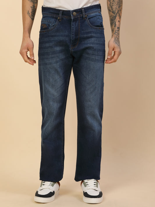 Denim Jeans for Men | Breathable & Soft with Color Fastness Straight Fit Poly Cotton Fabric Solid Pattern Button Closure