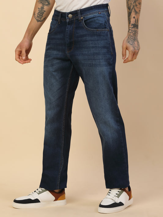 Denim Jeans for Men | Breathable & Soft with Color Fastness Straight Fit Poly Cotton Fabric Solid Pattern Button Closure