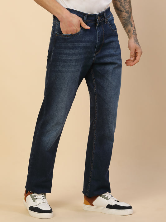 Denim Jeans for Men | Breathable & Soft with Color Fastness Straight Fit Poly Cotton Fabric Solid Pattern Button Closure