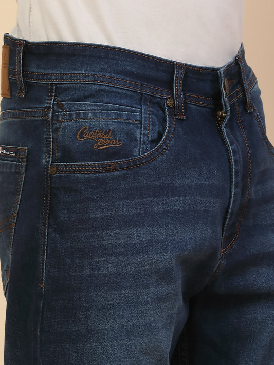 Denim Jeans for Men | Breathable & Soft with Color Fastness Straight Fit Poly Cotton Fabric Solid Pattern Button Closure