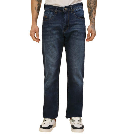 Denim Jeans for Men | Breathable & Soft with Color Fastness Straight Fit Poly Cotton Fabric Solid Pattern Button Closure