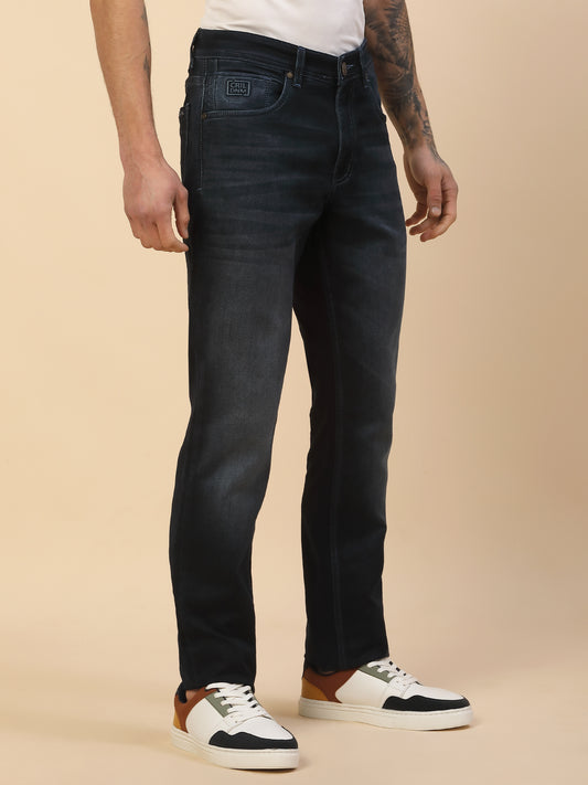 Denim Jeans for Men | Breathable & Soft with Color Fastness Slim Fit Poly Cotton Fabric Solid Pattern Button Closure
