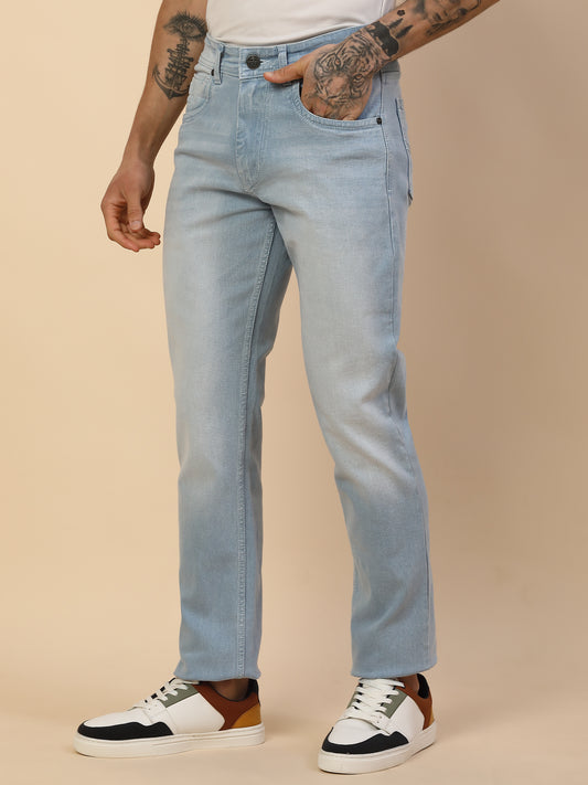 Denim Jeans for Men | Breathable & Soft with Color Fastness Slim Fit Poly Cotton Fabric Solid Pattern Button Closure