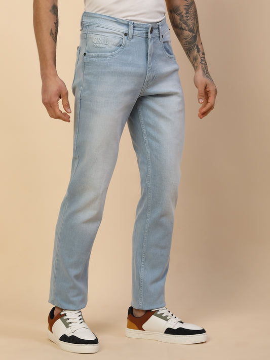 Denim Jeans for Men | Breathable & Soft with Color Fastness Slim Fit Poly Cotton Fabric Solid Pattern Button Closure