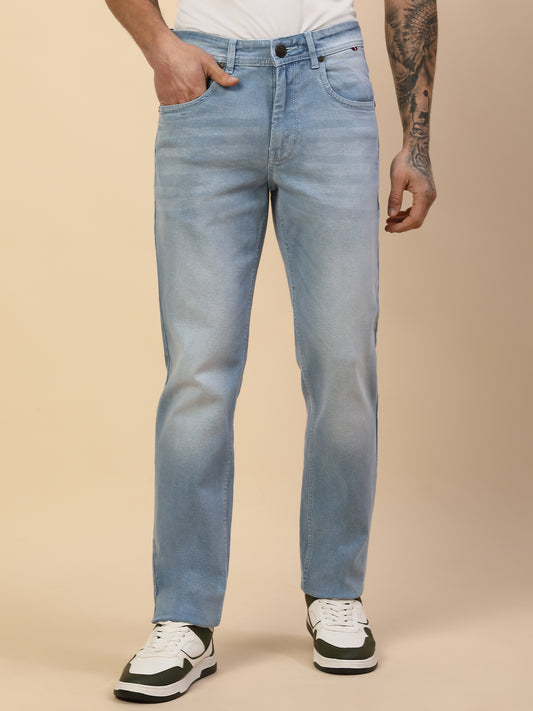 Denim Jeans for Men | Breathable & Soft with Color Fastness Slim Fit Poly Cotton Fabric Solid Pattern Button Closure
