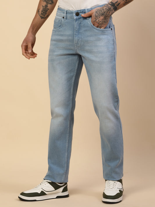 Denim Jeans for Men | Breathable & Soft with Color Fastness Slim Fit Poly Cotton Fabric Solid Pattern Button Closure