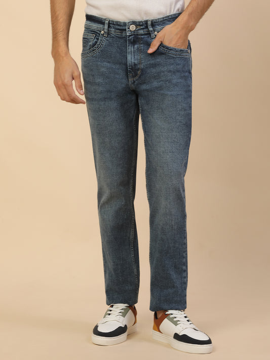 Denim Jeans for Men | Breathable & Soft with Color Fastness Slim Fit Poly Cotton Fabric Solid Pattern Button Closure