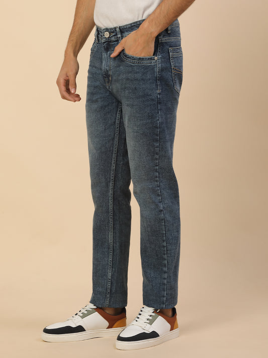 Denim Jeans for Men | Breathable & Soft with Color Fastness Slim Fit Poly Cotton Fabric Solid Pattern Button Closure