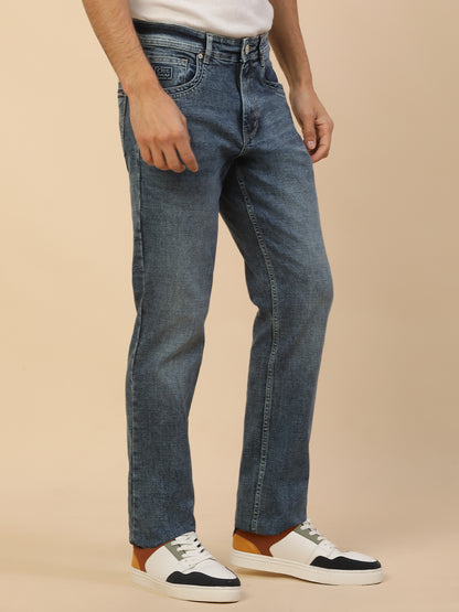 Denim Jeans for Men | Breathable & Soft with Color Fastness Slim Fit Poly Cotton Fabric Solid Pattern Button Closure