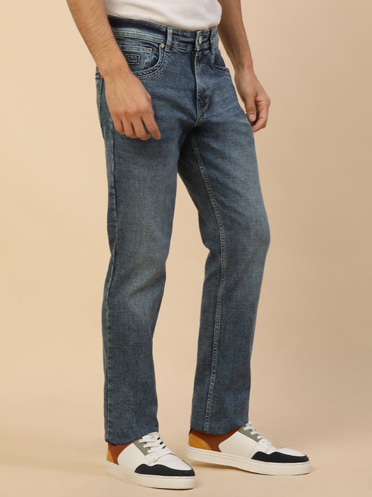 Denim Jeans for Men | Breathable & Soft with Color Fastness Slim Fit Poly Cotton Fabric Solid Pattern Button Closure