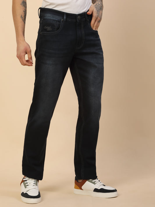 Denim Jeans for Men | Breathable & Soft with Color Fastness Slim Fit Poly Cotton Fabric Solid Pattern Button Closure