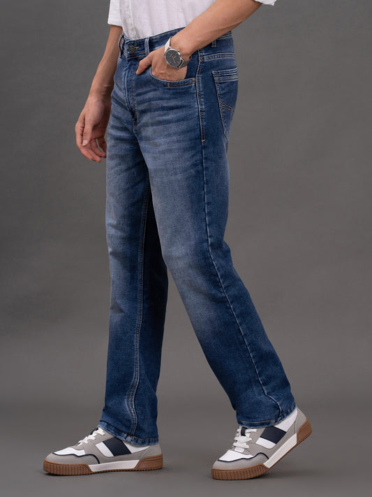 Men's Blue Straight Fit Casual Denim Jeans