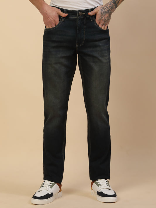 Denim Jeans for Men | Breathable & Soft with Color Fastness Slim Fit Poly Cotton Fabric Solid Pattern Button Closure