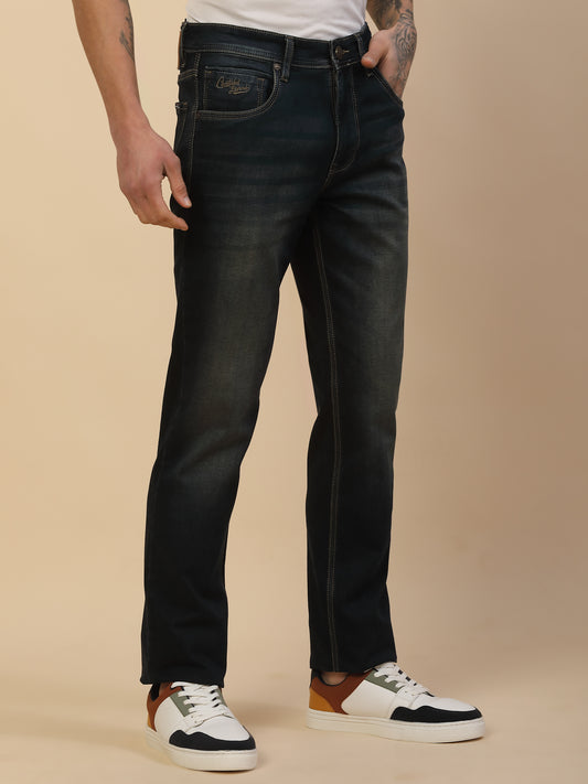 Denim Jeans for Men | Breathable & Soft with Color Fastness Slim Fit Poly Cotton Fabric Solid Pattern Button Closure