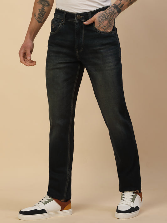 Denim Jeans for Men | Breathable & Soft with Color Fastness Slim Fit Poly Cotton Fabric Solid Pattern Button Closure