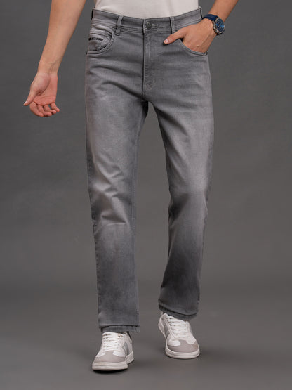 Men's Grey Straight Fit Casual Denim Jeans