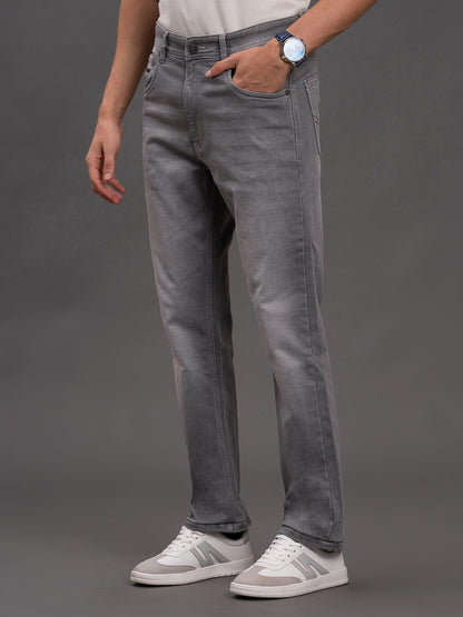 Men's Grey Straight Fit Casual Denim Jeans
