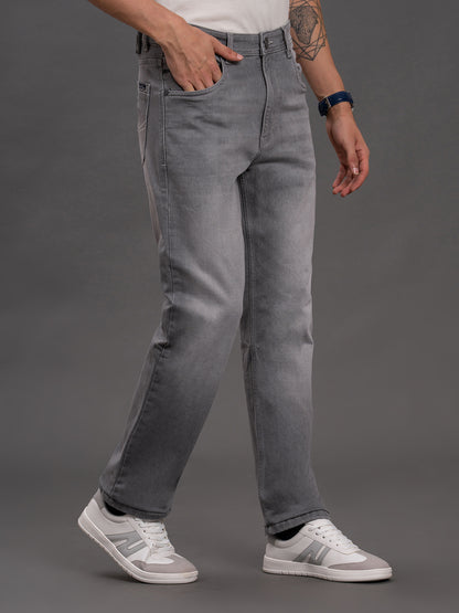 Men's Grey Straight Fit Casual Denim Jeans