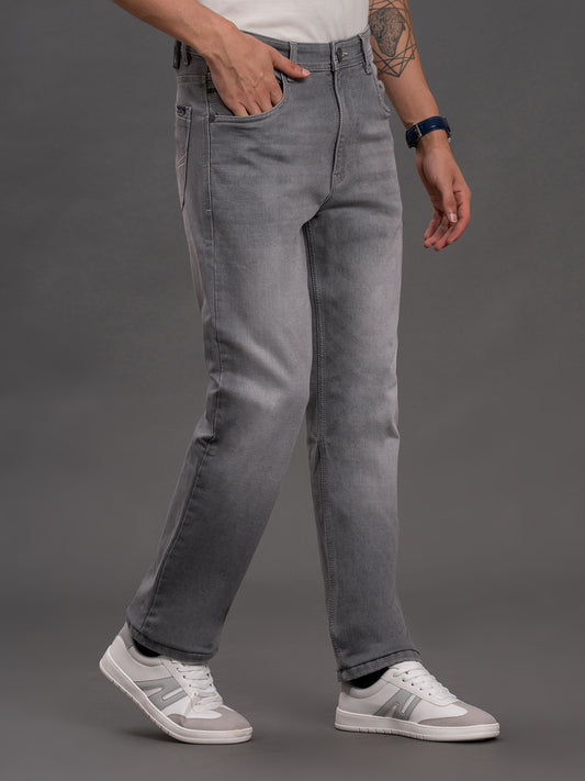 Men's Grey Straight Fit Casual Denim Jeans