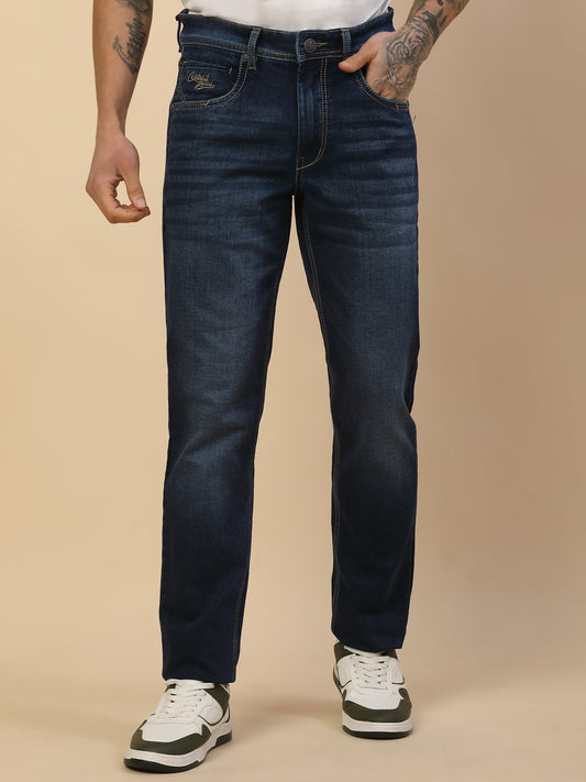 Denim Jeans for Men | Breathable & Soft with Color Fastness Slim Fit Poly Cotton Fabric Solid Pattern Button Closure