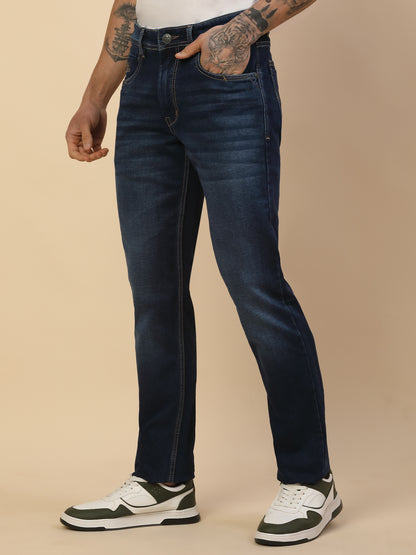 Denim Jeans for Men | Breathable & Soft with Color Fastness Slim Fit Poly Cotton Fabric Solid Pattern Button Closure