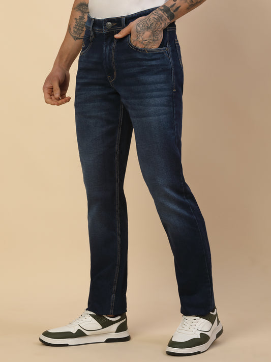 Denim Jeans for Men | Breathable & Soft with Color Fastness Slim Fit Poly Cotton Fabric Solid Pattern Button Closure
