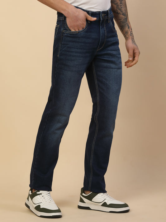 Denim Jeans for Men | Breathable & Soft with Color Fastness Slim Fit Poly Cotton Fabric Solid Pattern Button Closure