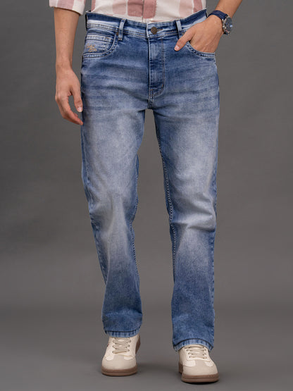 Men's Light Blue Straight Fit Casual Denim Jeans