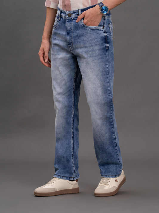 Men's Light Blue Straight Fit Casual Denim Jeans