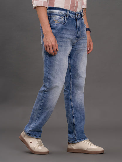 Men's Light Blue Straight Fit Casual Denim Jeans