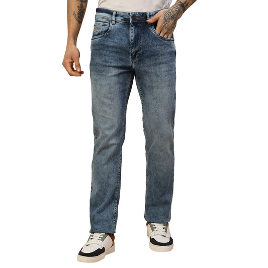 Denim Jeans for Men | Breathable & Soft with Color Fastness Straight Fit Poly Cotton Fabric Solid Pattern Button Closure