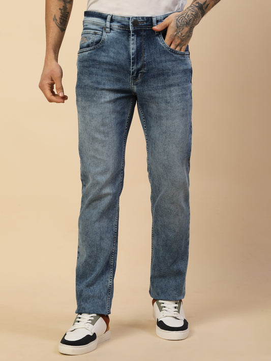 Denim Jeans for Men | Breathable & Soft with Color Fastness Straight Fit Poly Cotton Fabric Solid Pattern Button Closure