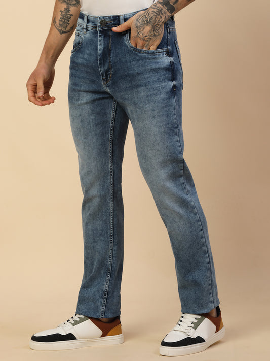 Denim Jeans for Men | Breathable & Soft with Color Fastness Straight Fit Poly Cotton Fabric Solid Pattern Button Closure