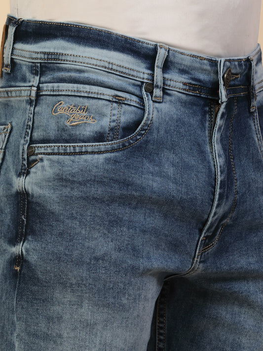 Denim Jeans for Men | Breathable & Soft with Color Fastness Straight Fit Poly Cotton Fabric Solid Pattern Button Closure