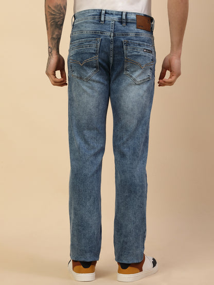 Denim Jeans for Men | Breathable & Soft with Color Fastness Straight Fit Poly Cotton Fabric Solid Pattern Button Closure
