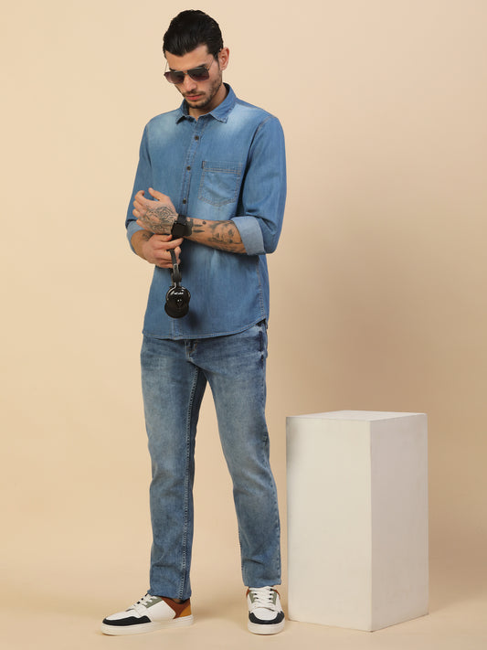 Denim Jeans for Men | Breathable & Soft with Color Fastness Straight Fit Poly Cotton Fabric Solid Pattern Button Closure