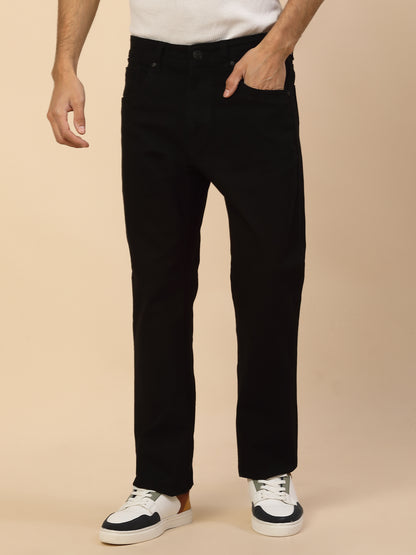 Denim Jeans for Men | Breathable & Soft with Color Fastness Loose Straight Fit Poly Cotton Fabric Solid Pattern Button Closure