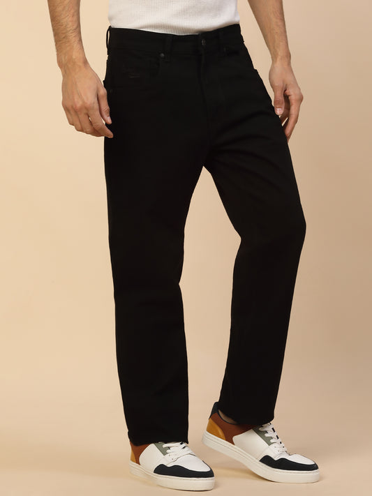 Denim Jeans for Men | Breathable & Soft with Color Fastness Loose Straight Fit Poly Cotton Fabric Solid Pattern Button Closure