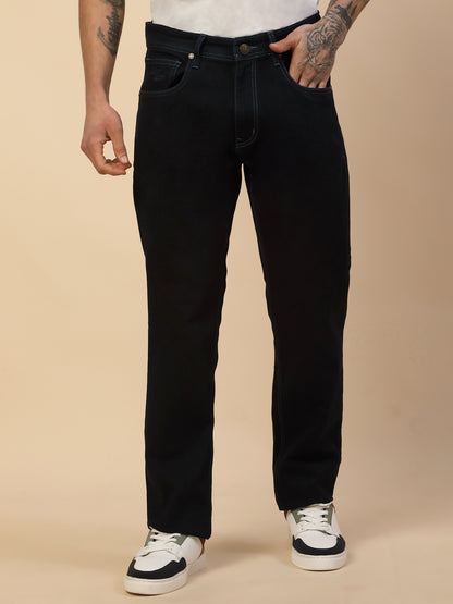 Denim Jeans for Men | Breathable & Soft with Color Fastness Loose Straight Fit Poly Cotton Fabric Solid Pattern Button Closure
