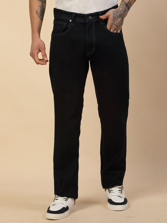Denim Jeans for Men | Breathable & Soft with Color Fastness Loose Straight Fit Poly Cotton Fabric Solid Pattern Button Closure