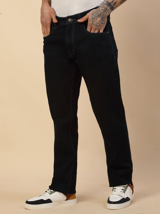 Denim Jeans for Men | Breathable & Soft with Color Fastness Loose Straight Fit Poly Cotton Fabric Solid Pattern Button Closure
